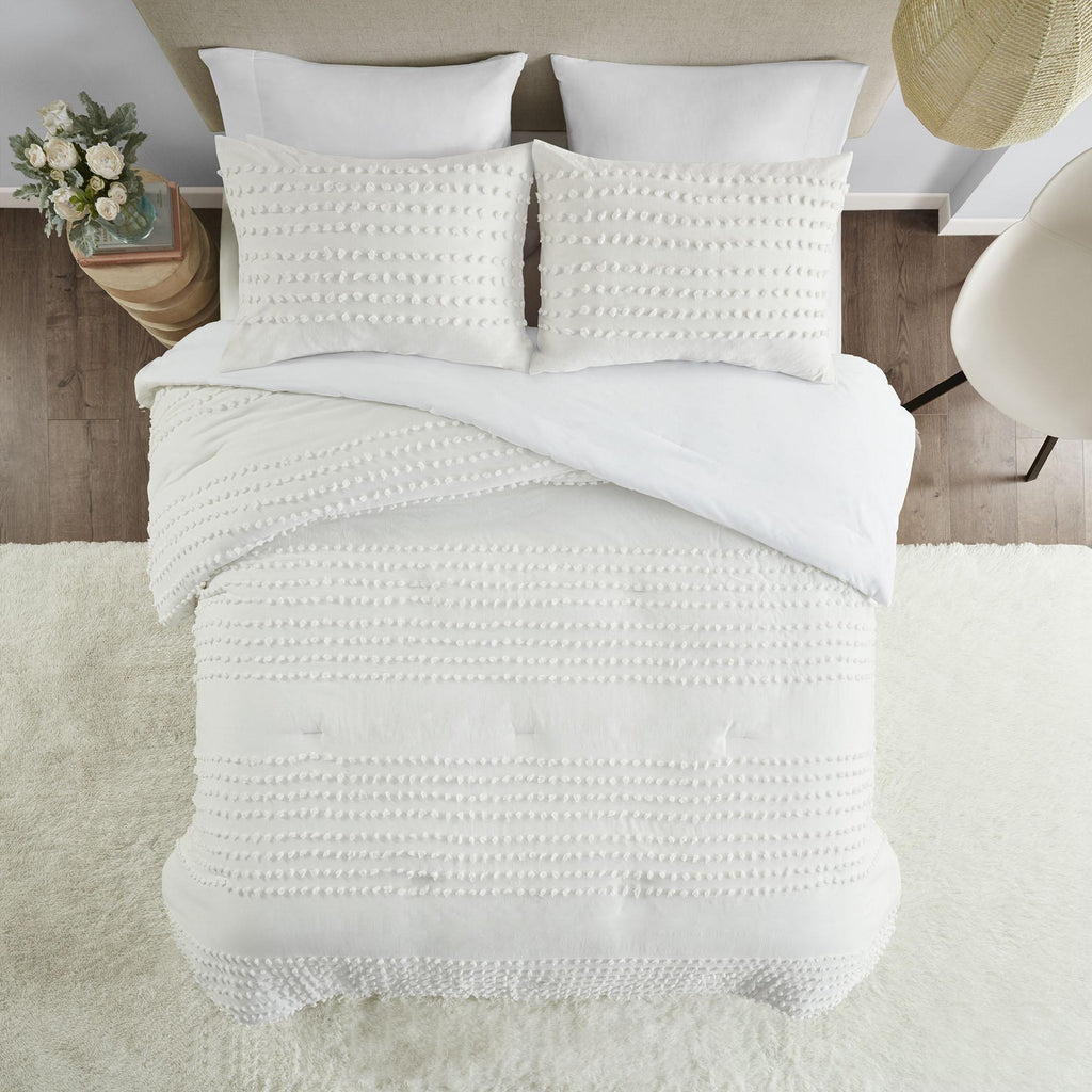 Comfort Spaces Phillips Cotton Jacquard Comforter Set, Full/Queen, Ivory
