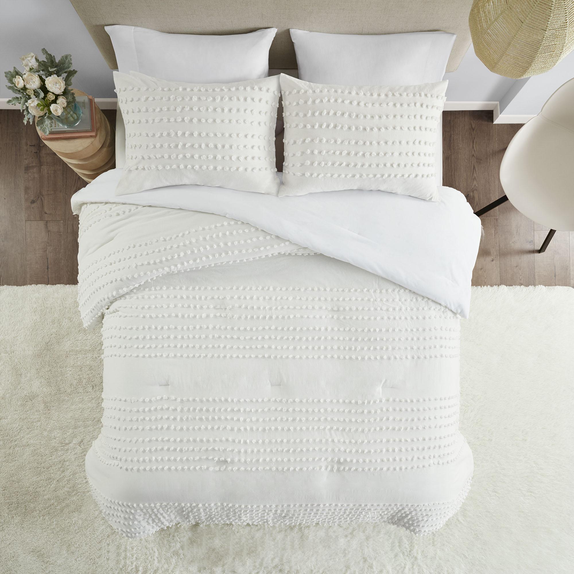 Comfort Spaces Phillips Cotton Jacquard Comforter Set, Full/Queen, Ivory