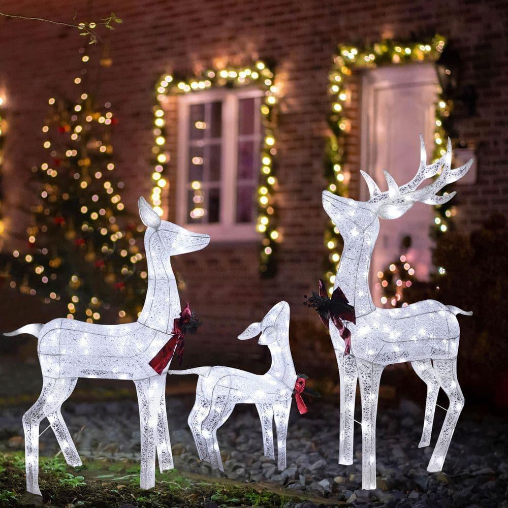 4 .5 ft. Outdoor Lighted Reindeer Family Christmas Yard Decorations with LED Lights, White