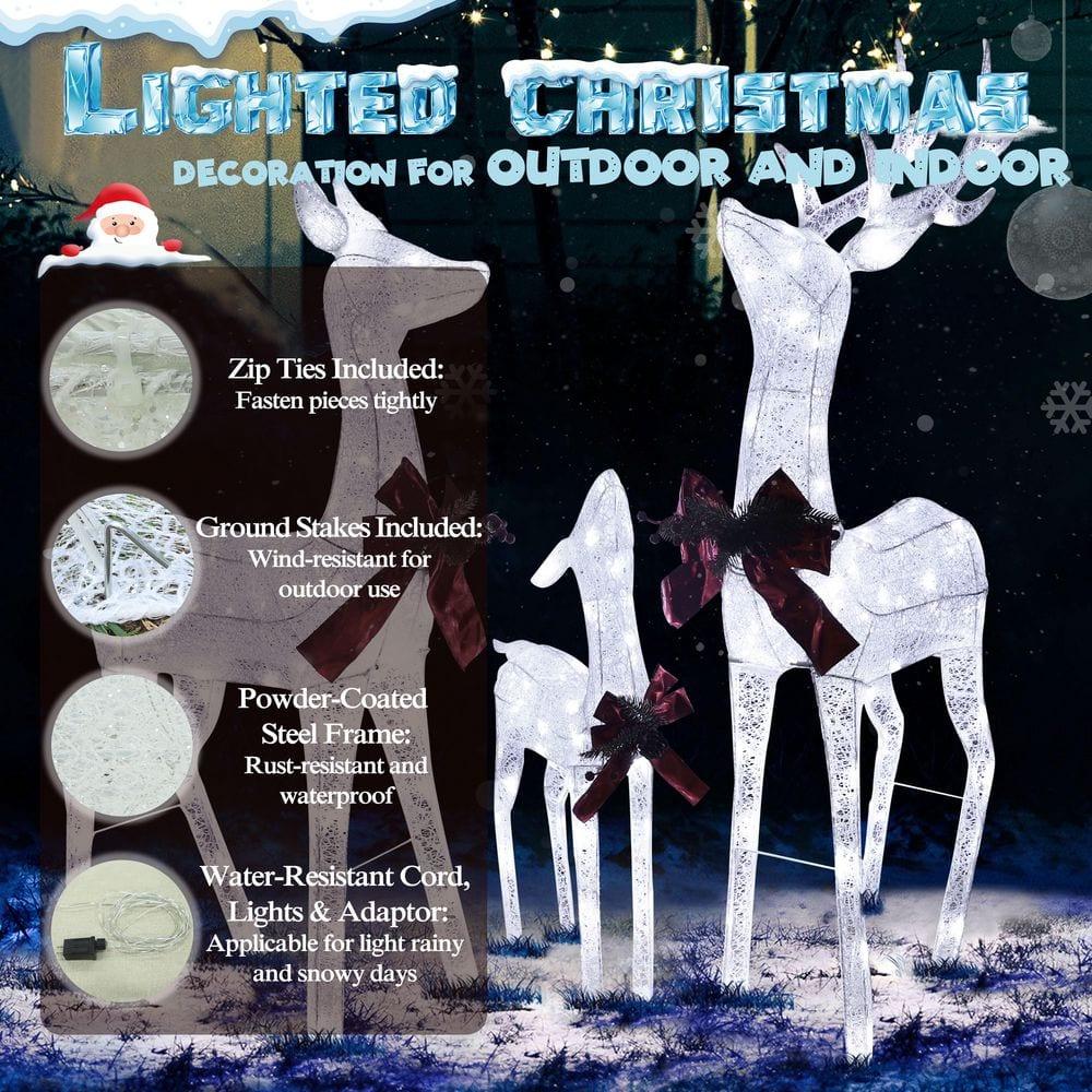 4 .5 ft. Outdoor Lighted Reindeer Family Christmas Yard Decorations with LED Lights, White