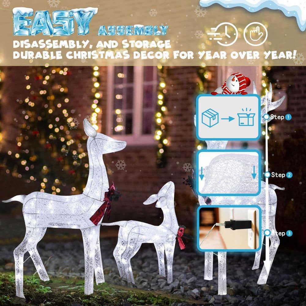 4 .5 ft. Outdoor Lighted Reindeer Family Christmas Yard Decorations with LED Lights, White