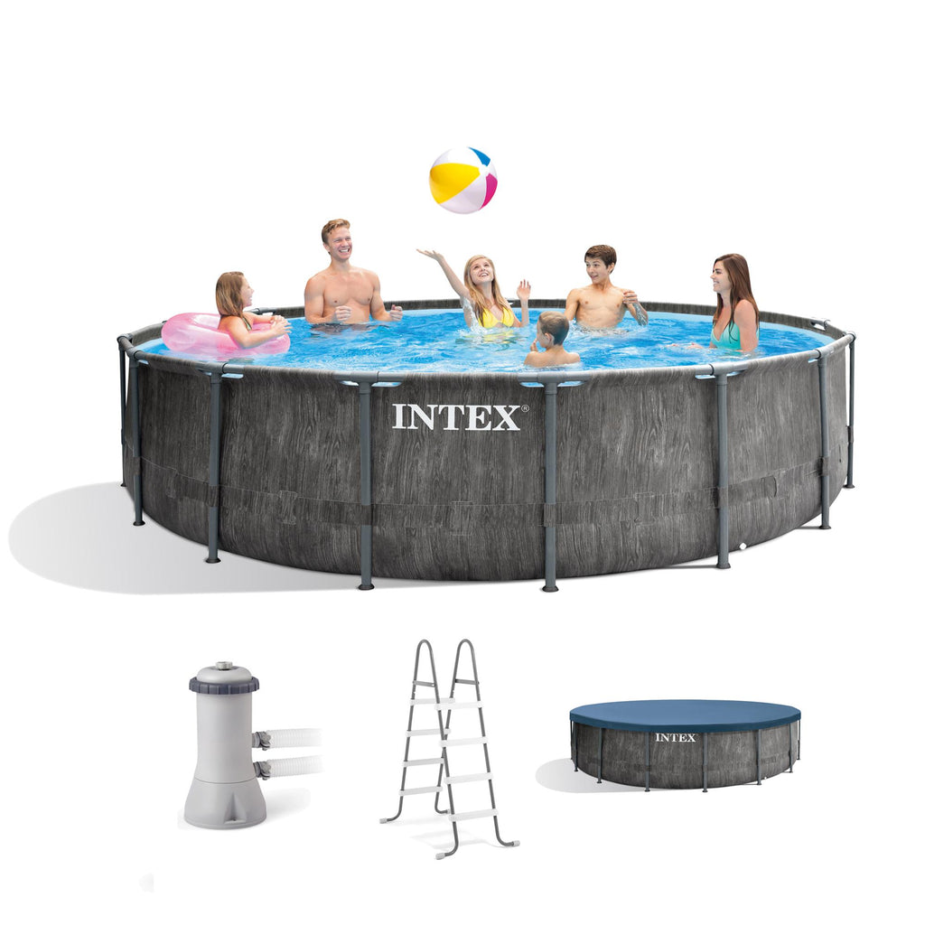 26741EH 15ft x 48in Greywood Premium Prism Steel Frame Above Ground Swimming Pool Set with Cover, Ladder, &amp; Pump