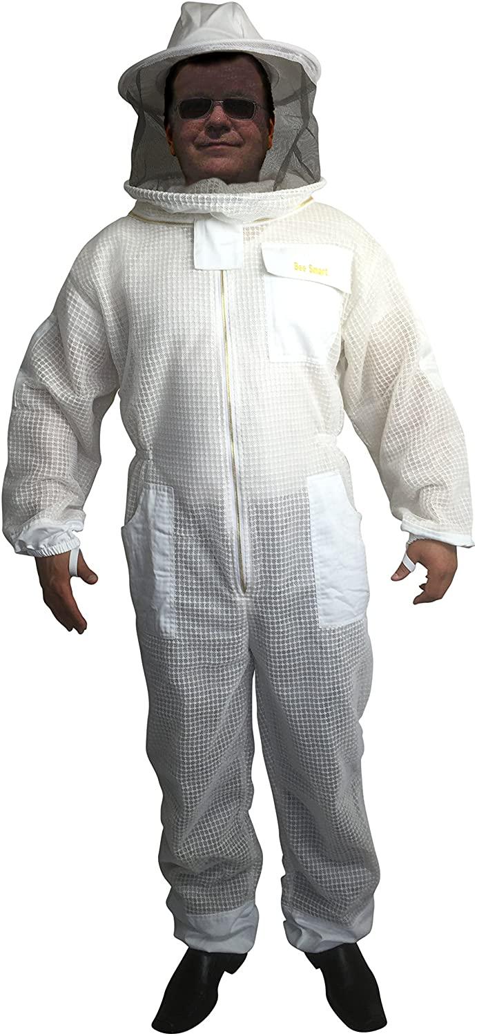 bee smart 800 - ventilated three layers mesh beekeeping suit with removable hat/veil (l)