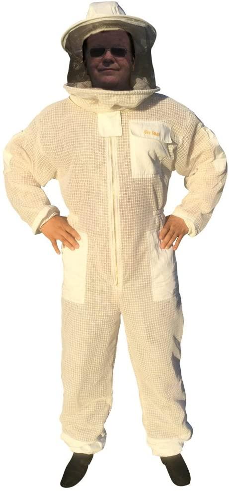 bee smart 800 - ventilated three layers mesh beekeeping suit with removable hat/veil (l)