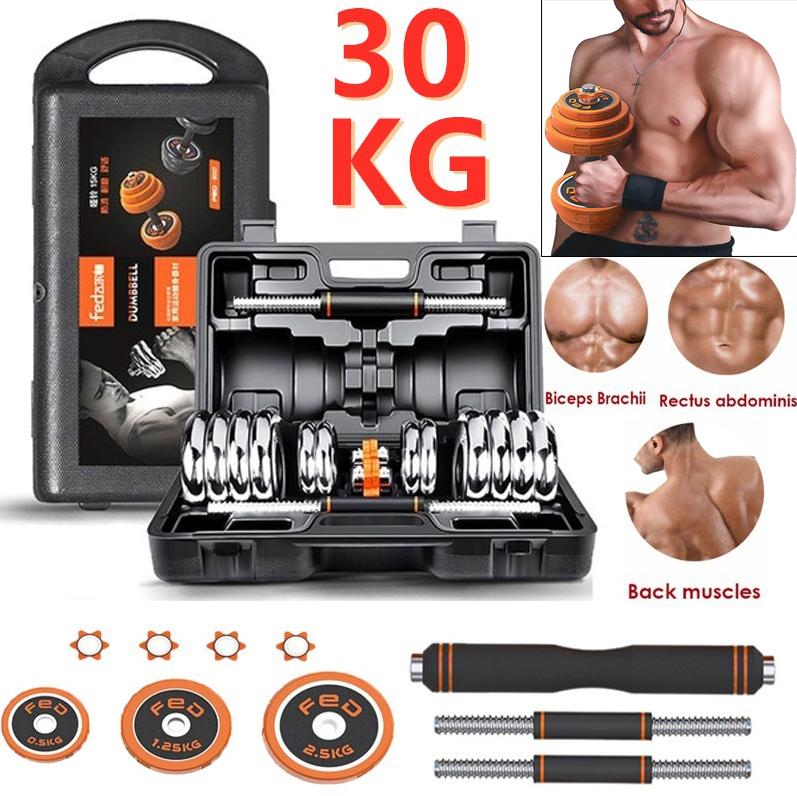 1 Set Fitness Dumbbells Household Detachable Electroplated Dumbbell Kit Barbell Household Dumbbell Barbell Fitness Dumbbell for Men and Women (30KG Box PacOranRubber Ring)