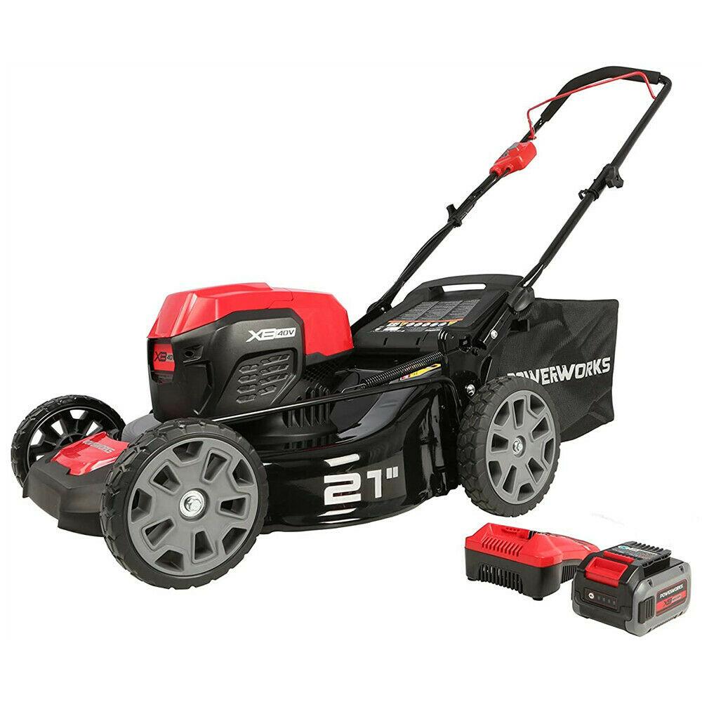 POWERWORKS 21'' Cordless Lawn Mower Brushless 40V 4.0Ah Lithium-Ion Walk Behind