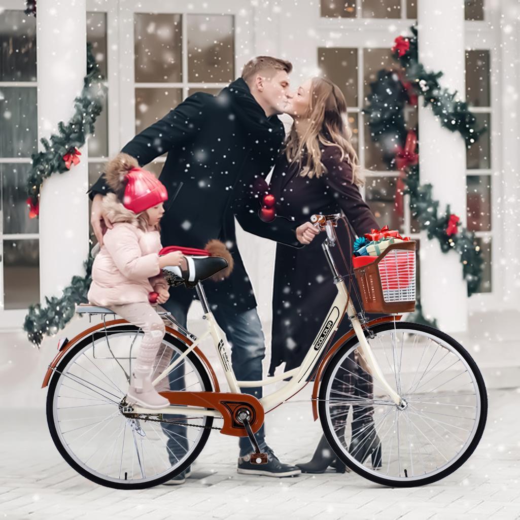 26 Inch Women Bike,Classic Bicycle Retro Bicycle,Cruiser Bike,Brown