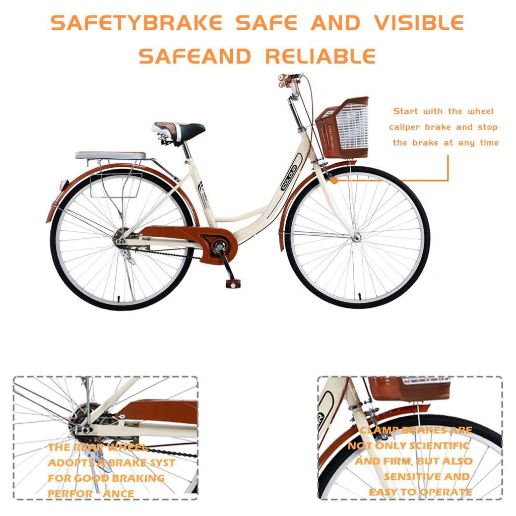 26 Inch Women Bike,Classic Bicycle Retro Bicycle,Cruiser Bike,Brown
