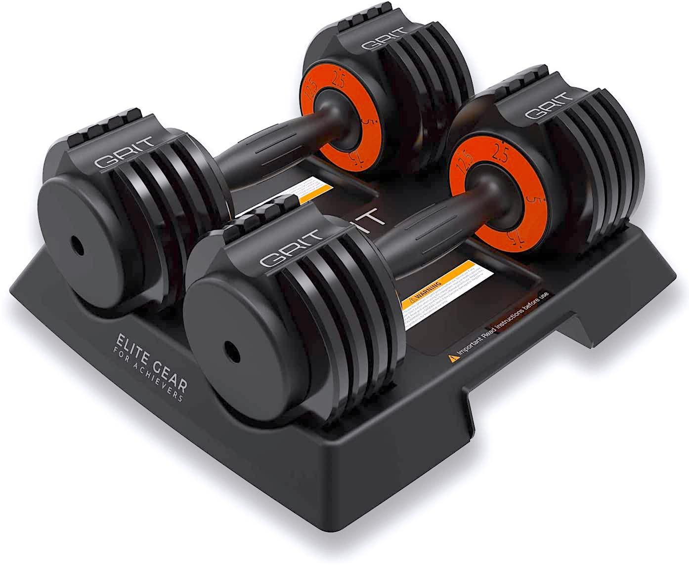 Grit Adjustable Dumbbells (Pair) - 2.5 to 12.5 lb - Fast Adjusting Weights with Tray for Men and Women