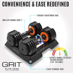 Grit Adjustable Dumbbells (Pair) - 2.5 to 12.5 lb - Fast Adjusting Weights with Tray for Men and Women