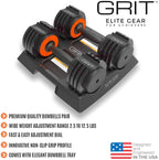 Grit Adjustable Dumbbells (Pair) - 2.5 to 12.5 lb - Fast Adjusting Weights with Tray for Men and Women