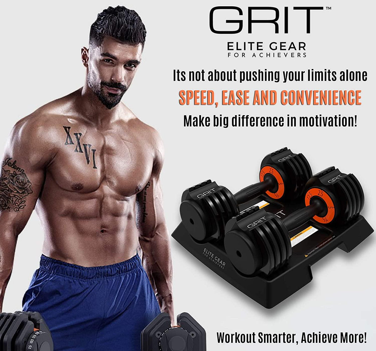 Grit Adjustable Dumbbells (Pair) - 2.5 to 12.5 lb - Fast Adjusting Weights with Tray for Men and Women