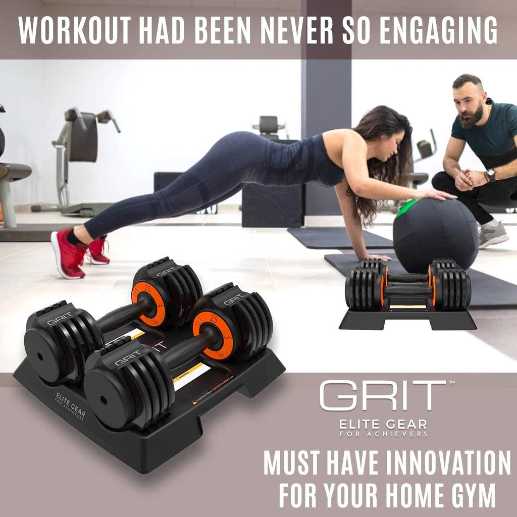 Grit Adjustable Dumbbells (Pair) - 2.5 to 12.5 lb - Fast Adjusting Weights with Tray for Men and Women