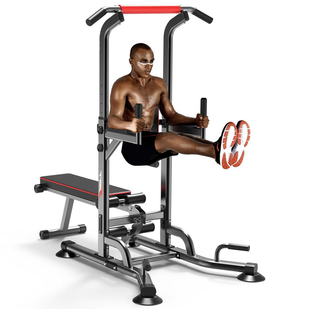 Abcnature Power tower Dip Station Pull Up Bar Strength Training with Dumbbell Bench