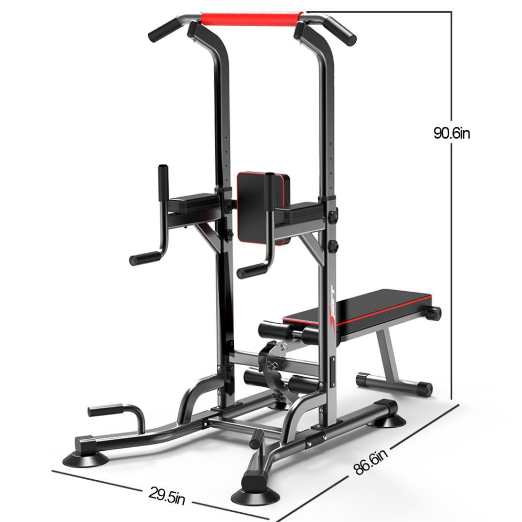 Abcnature Power tower Dip Station Pull Up Bar Strength Training with Dumbbell Bench