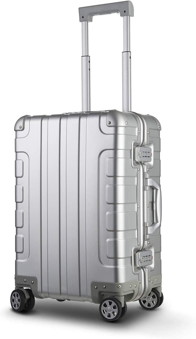 20-inch Aluminum-Magnesium Alloy Carry-on Hardside Suitcase Hard Shell Luggage, Built-In TSA Lock, Zipperless Fashion with Spinner Wheels for Travel / Business, Silver