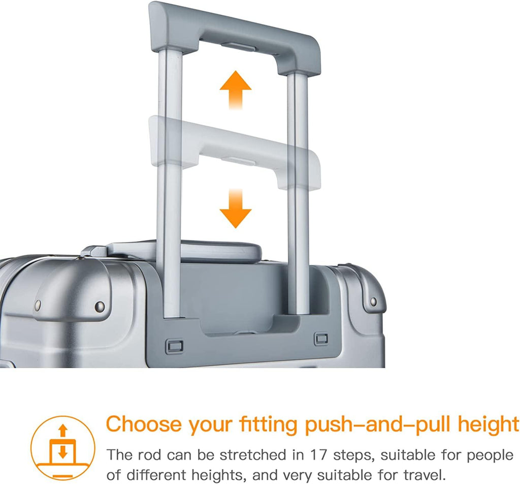 20-inch Aluminum-Magnesium Alloy Carry-on Hardside Suitcase Hard Shell Luggage, Built-In TSA Lock, Zipperless Fashion with Spinner Wheels for Travel / Business, Silver