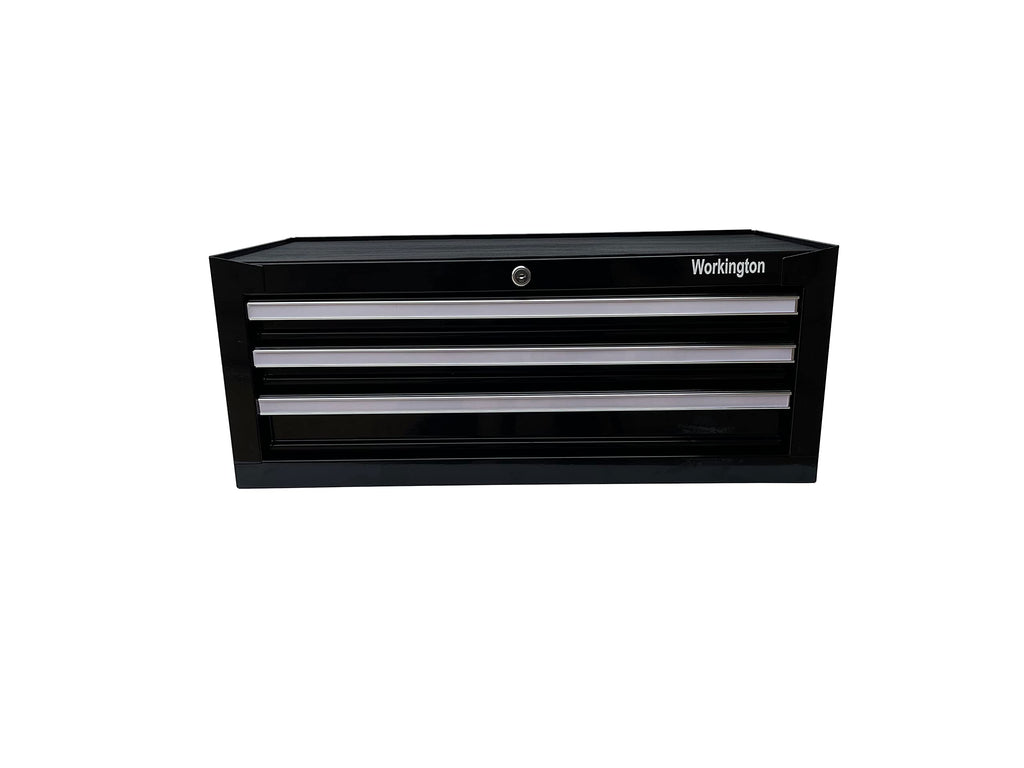 Industrial 3 Drawers Portable Metal Intermediate Box, 26" Middle Tool Chest Cabinet with Ball Bearing Drawer Slides, Steel Tool StoraBox Organizer 4009 Black
