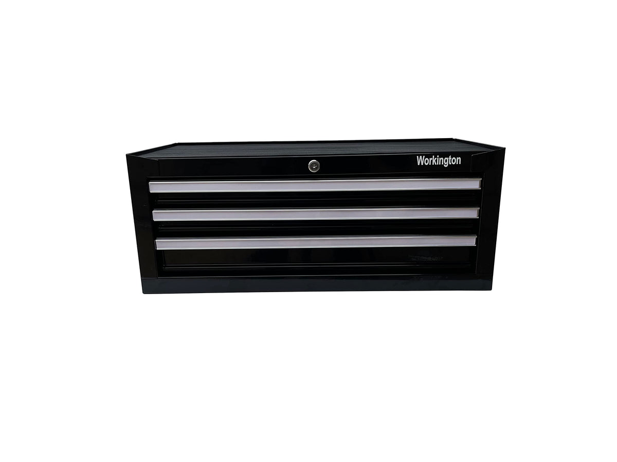 Industrial 3 Drawers Portable Metal Intermediate Box, 26" Middle Tool Chest Cabinet with Ball Bearing Drawer Slides, Steel Tool StoraBox Organizer 4009 Black