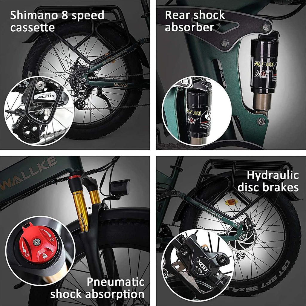 W Wallke X3 Pro Electric Bike for Adult 26 inch Fat Tire Ebikes Foldable 48V Lithium Battery Ebike 750W Mountain Snow Beach Electric Bicycle Dual Shock Absorbers 8 Speed