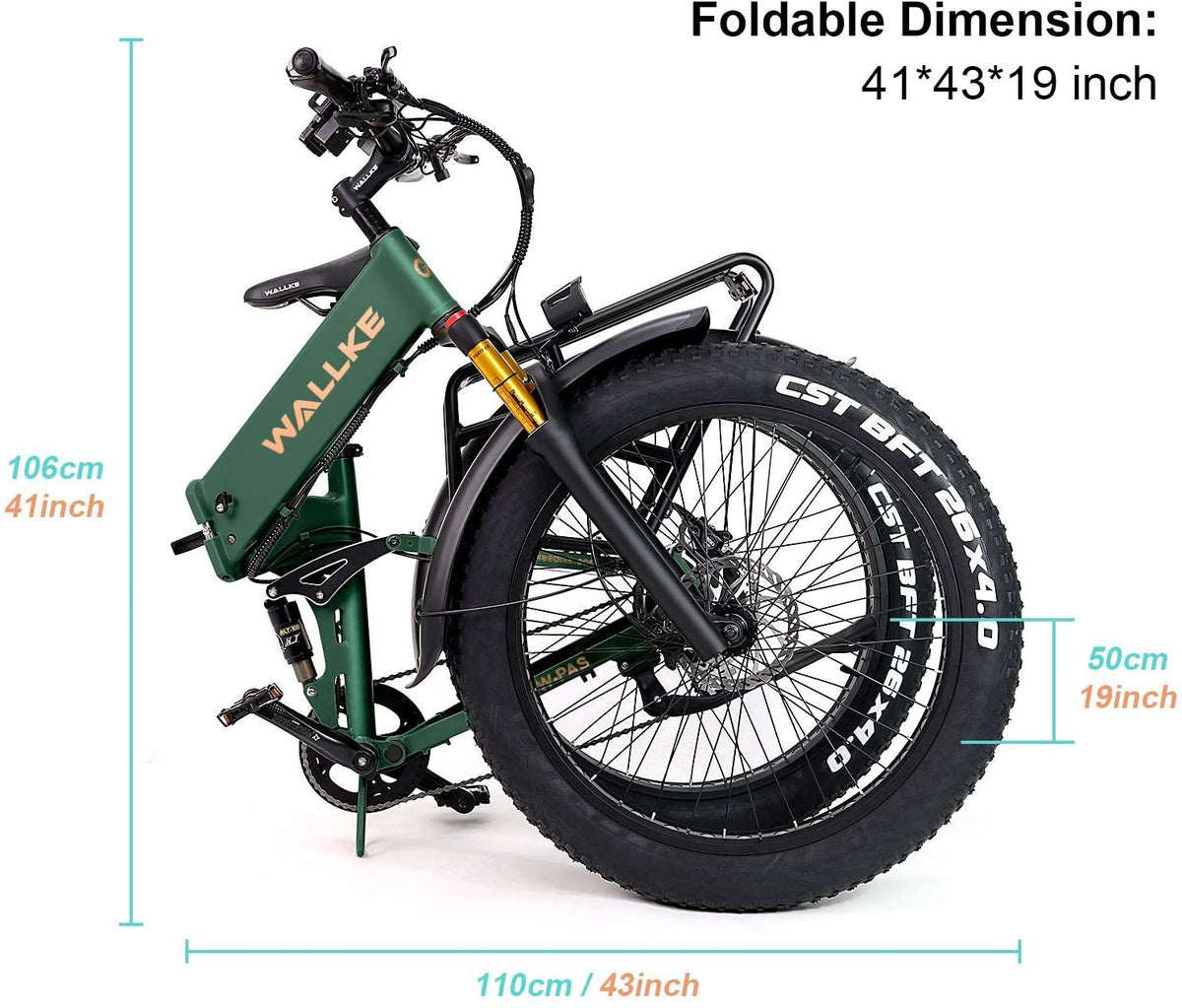 W Wallke X3 Pro Electric Bike for Adult 26 inch Fat Tire Ebikes Foldable 48V Lithium Battery Ebike 750W Mountain Snow Beach Electric Bicycle Dual Shock Absorbers 8 Speed