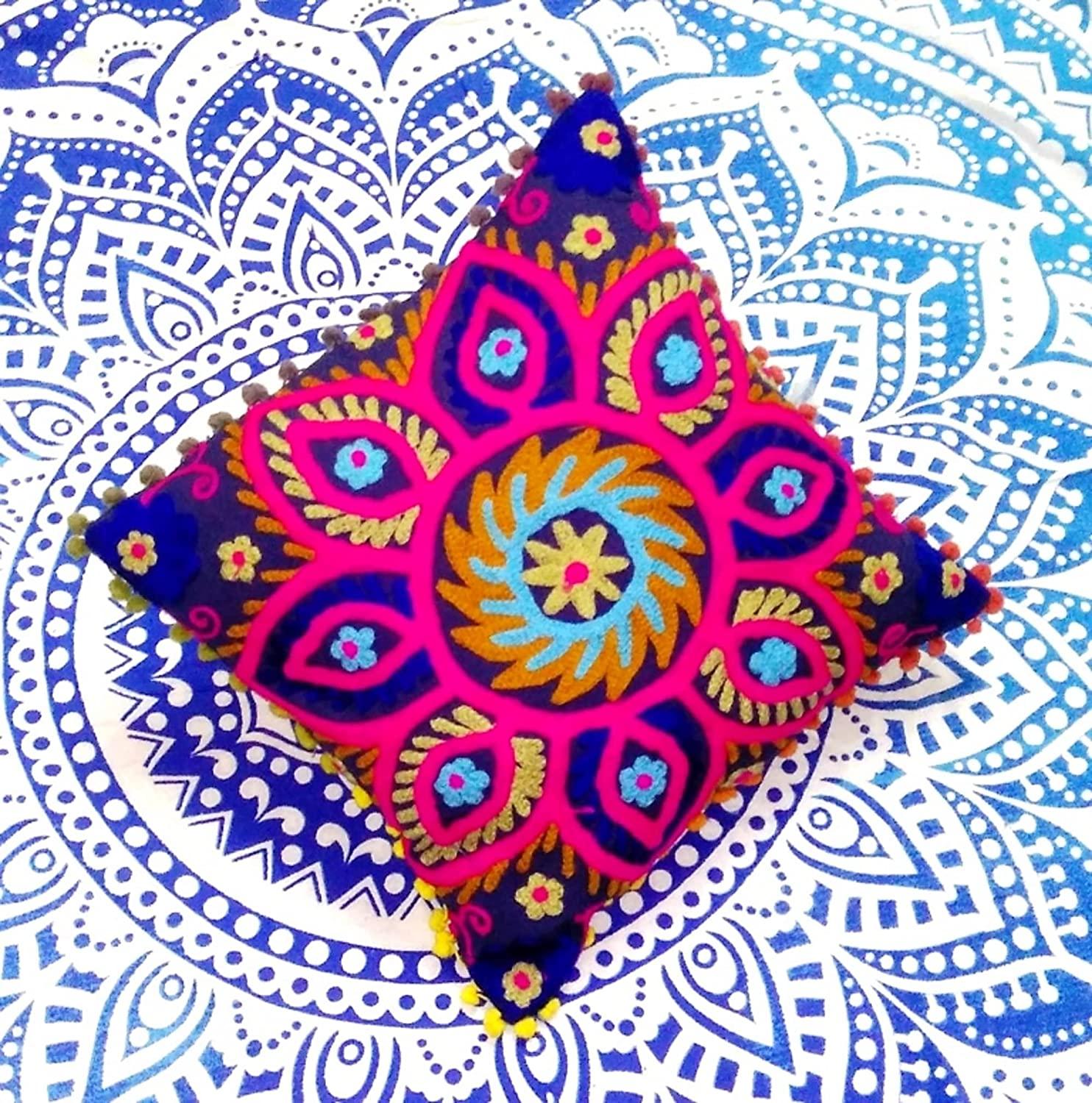 Suzani Cusion Cover, Embroidered Cushion Cover, Size 16 X 16, Boho Cusion Cover, Multi Colour, Decorative Throw Cosuins (50)