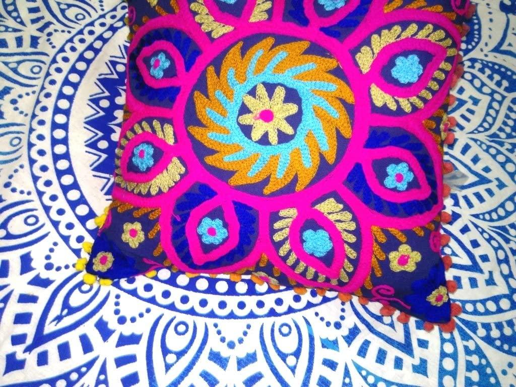 Suzani Cusion Cover, Embroidered Cushion Cover, Size 16 X 16, Boho Cusion Cover, Multi Colour, Decorative Throw Cosuins (50)