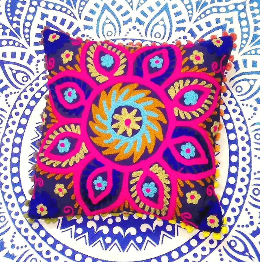 Suzani Cusion Cover, Embroidered Cushion Cover, Size 16 X 16, Boho Cusion Cover, Multi Colour, Decorative Throw Cosuins (50)