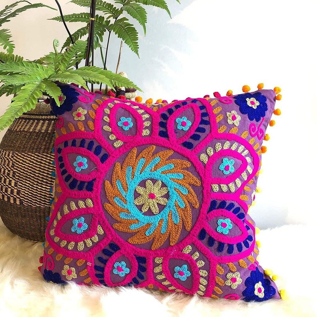 Suzani Cusion Cover, Embroidered Cushion Cover, Size 16 X 16, Boho Cusion Cover, Multi Colour, Decorative Throw Cosuins (50)