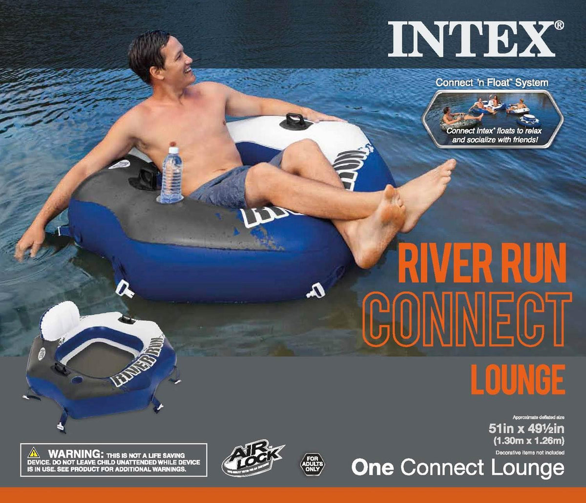 58854EP River Run Connect Lounge Inflatable Floating Water Tube (7 Pack)
