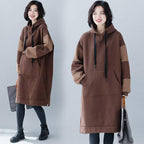 Autumn Winter Hooded Loose Velvet Sweatshirt Dress