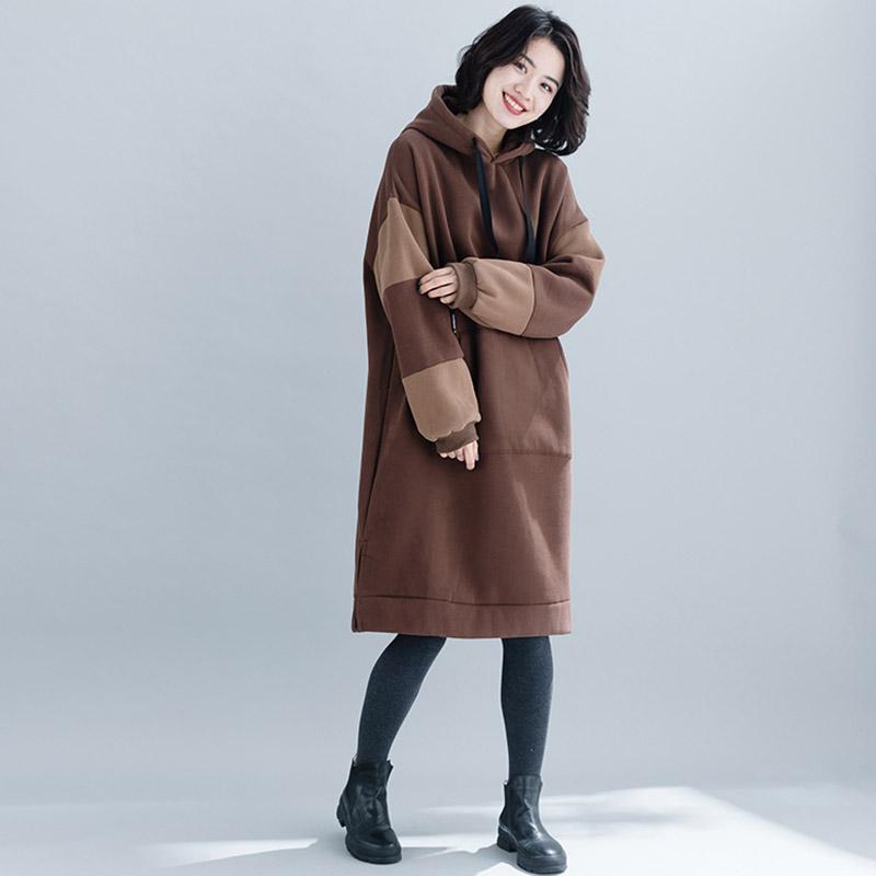 Autumn Winter Hooded Loose Velvet Sweatshirt Dress