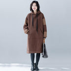 Autumn Winter Hooded Loose Velvet Sweatshirt Dress