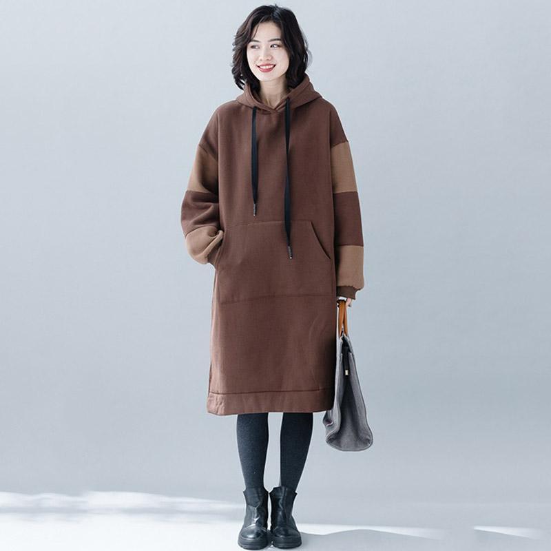 Autumn Winter Hooded Loose Velvet Sweatshirt Dress