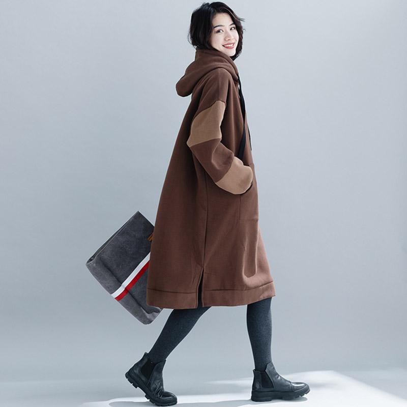 Autumn Winter Hooded Loose Velvet Sweatshirt Dress