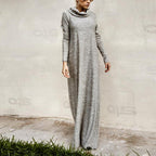 Casual High Collar Long Sleeve Pocket Dress