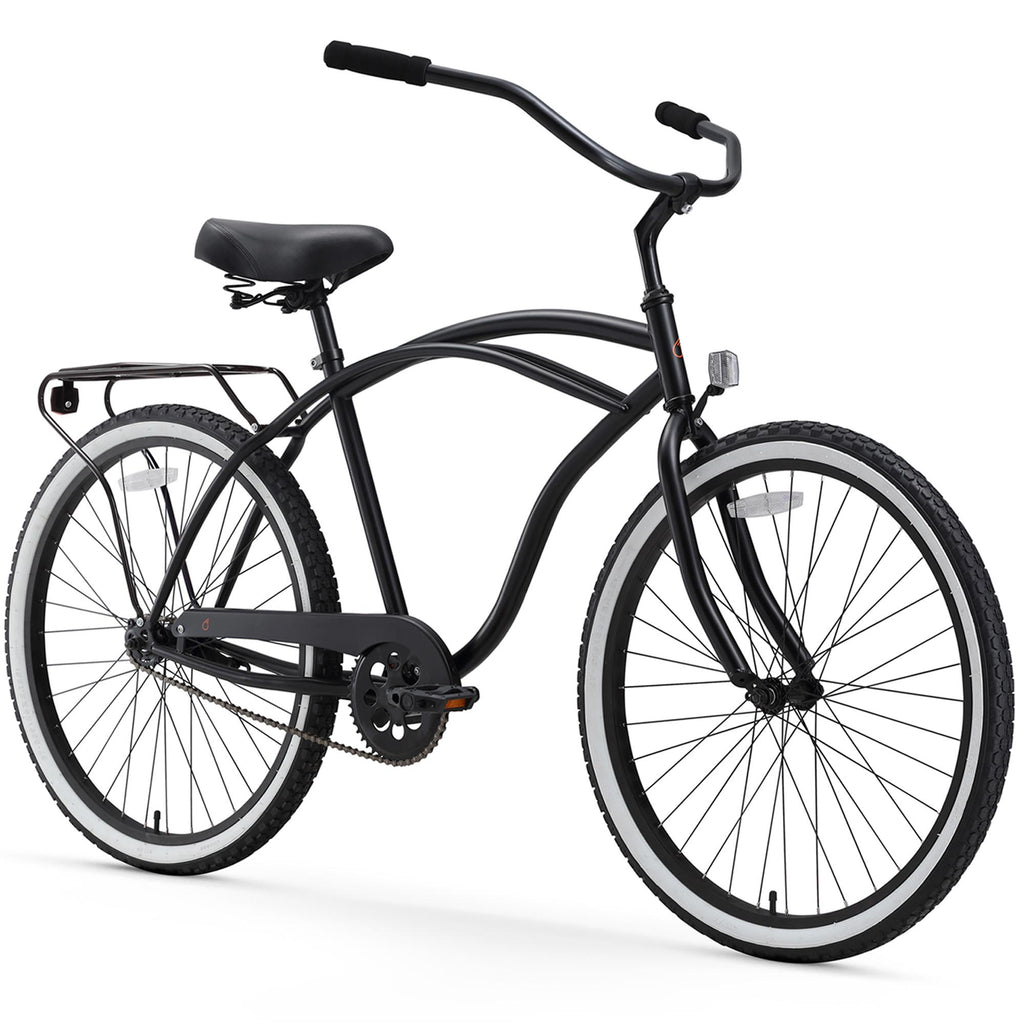reezero Around Block Men's Single Speed Beach Cruiser Bicycle with Rear Rack, 26" Wheels, Matte Black