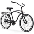 reezero Around Block Men's Single Speed Beach Cruiser Bicycle with Rear Rack, 26" Wheels, Matte Black