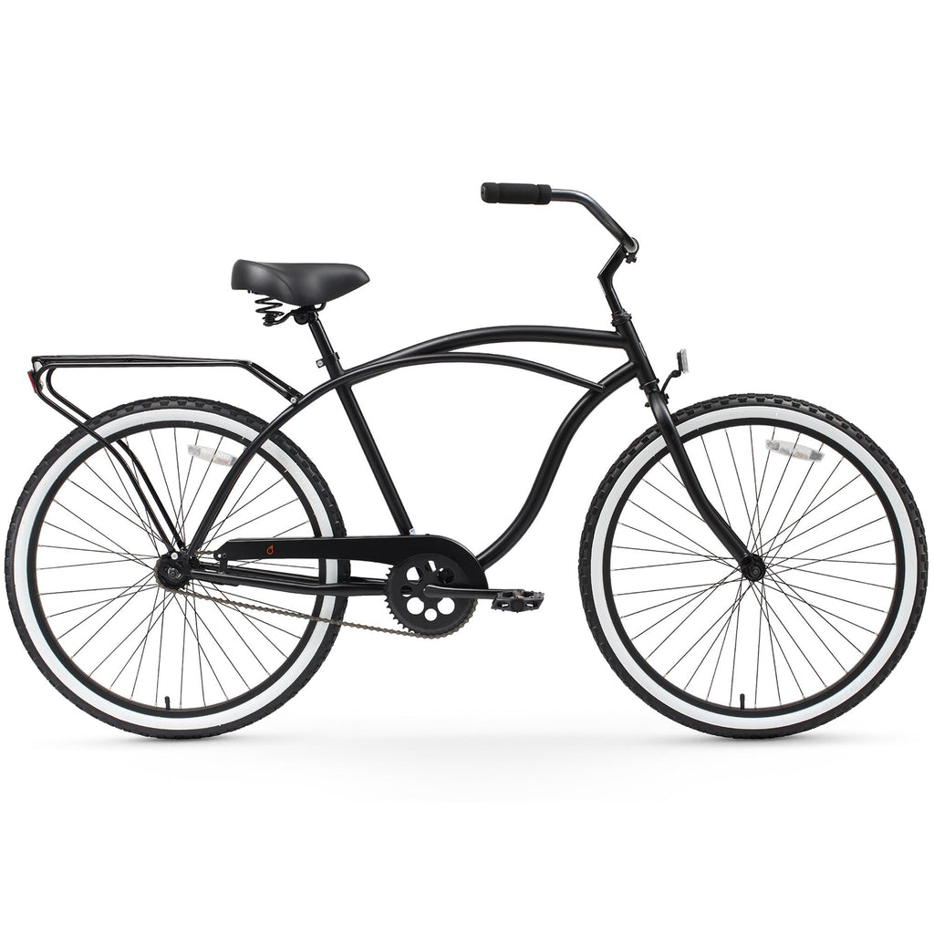 reezero Around Block Men's Single Speed Beach Cruiser Bicycle with Rear Rack, 26" Wheels, Matte Black