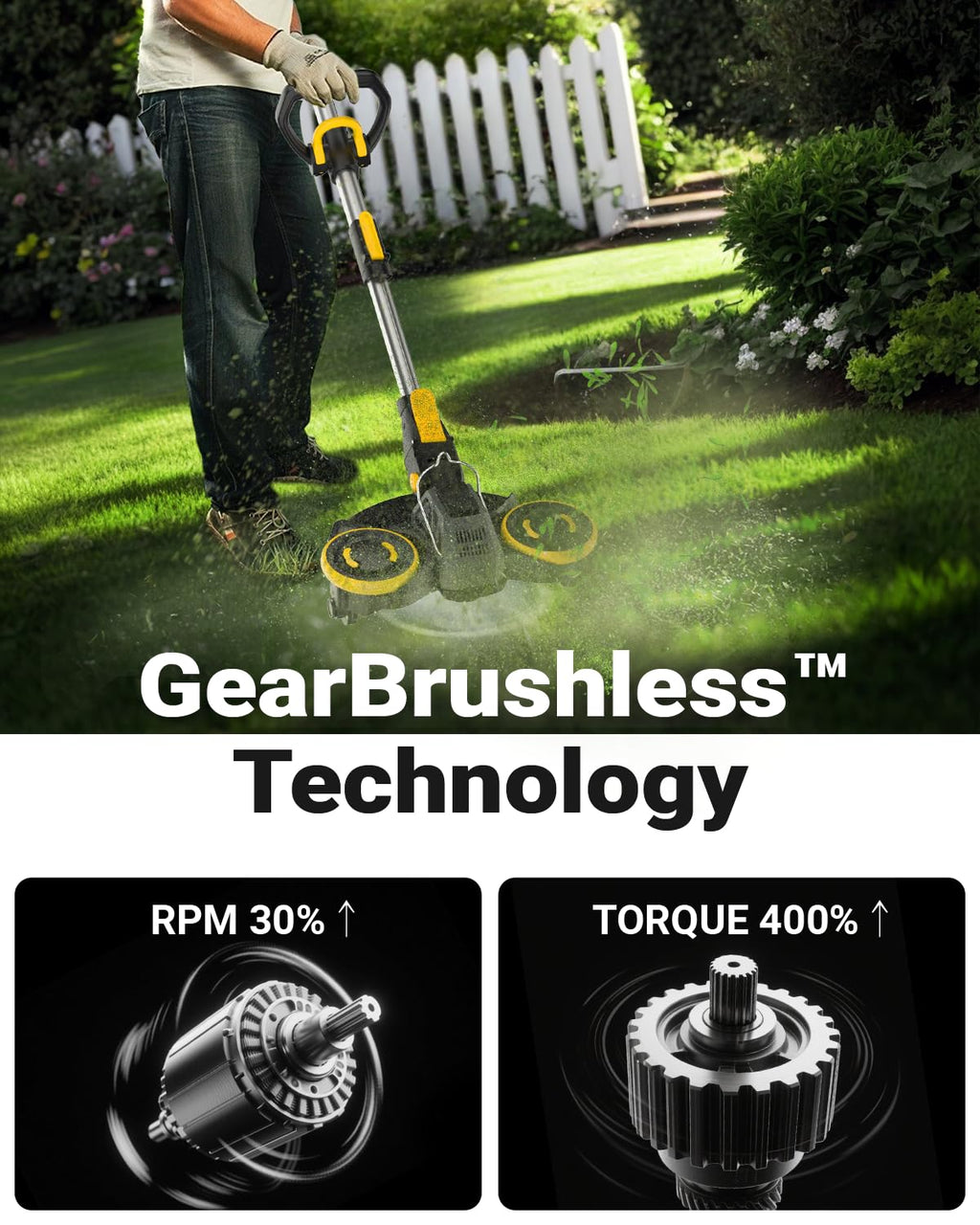 Brushless Cordless Weed Wacker, 4820 Gear Brushless Motor 20V Battery Powered Weed Eater, 3-in-1 Trimmer/Edger/Lawn Mower (5.2A Battery)