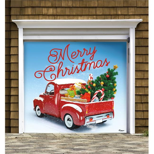 7' x 8' Red and Green Christmas Wreath Single Car Garage Door Banner