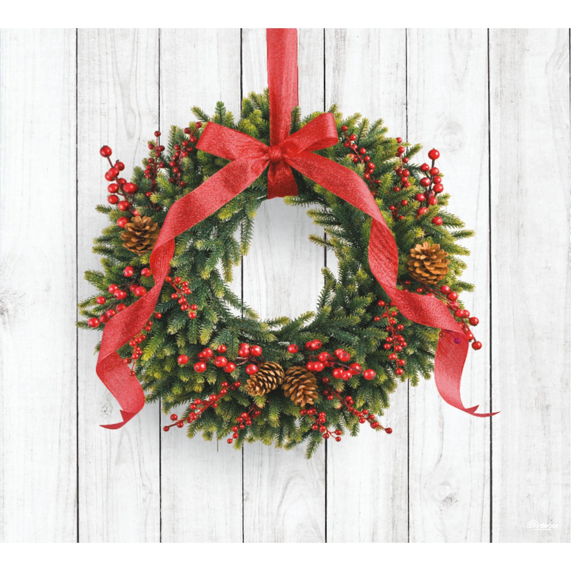 7' x 8' Red and Green Christmas Wreath Single Car Garage Door Banner