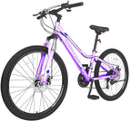 ABORON Youth/Adult Mountain Bike for Women and Men 26 inch 21 Speed Steel Frame Double Disc Brake Suspension Fork Rose Purple MTB
