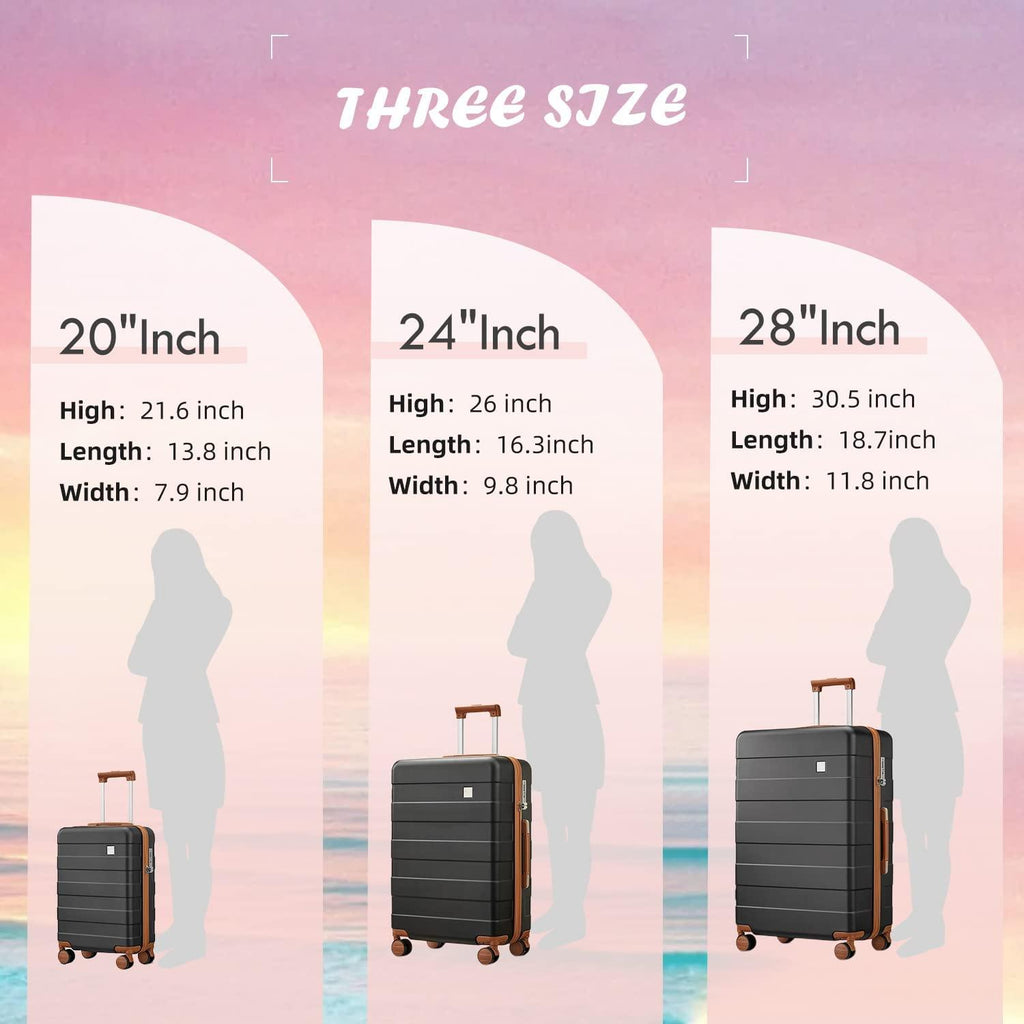 3 Piece Luggage Sets,Suitcase with Spinner Wheels,Luggage Set Clearance for Women, Lightweight Rolling Hardside Travel Luggage with TSA Lock (Black, 5PCS)