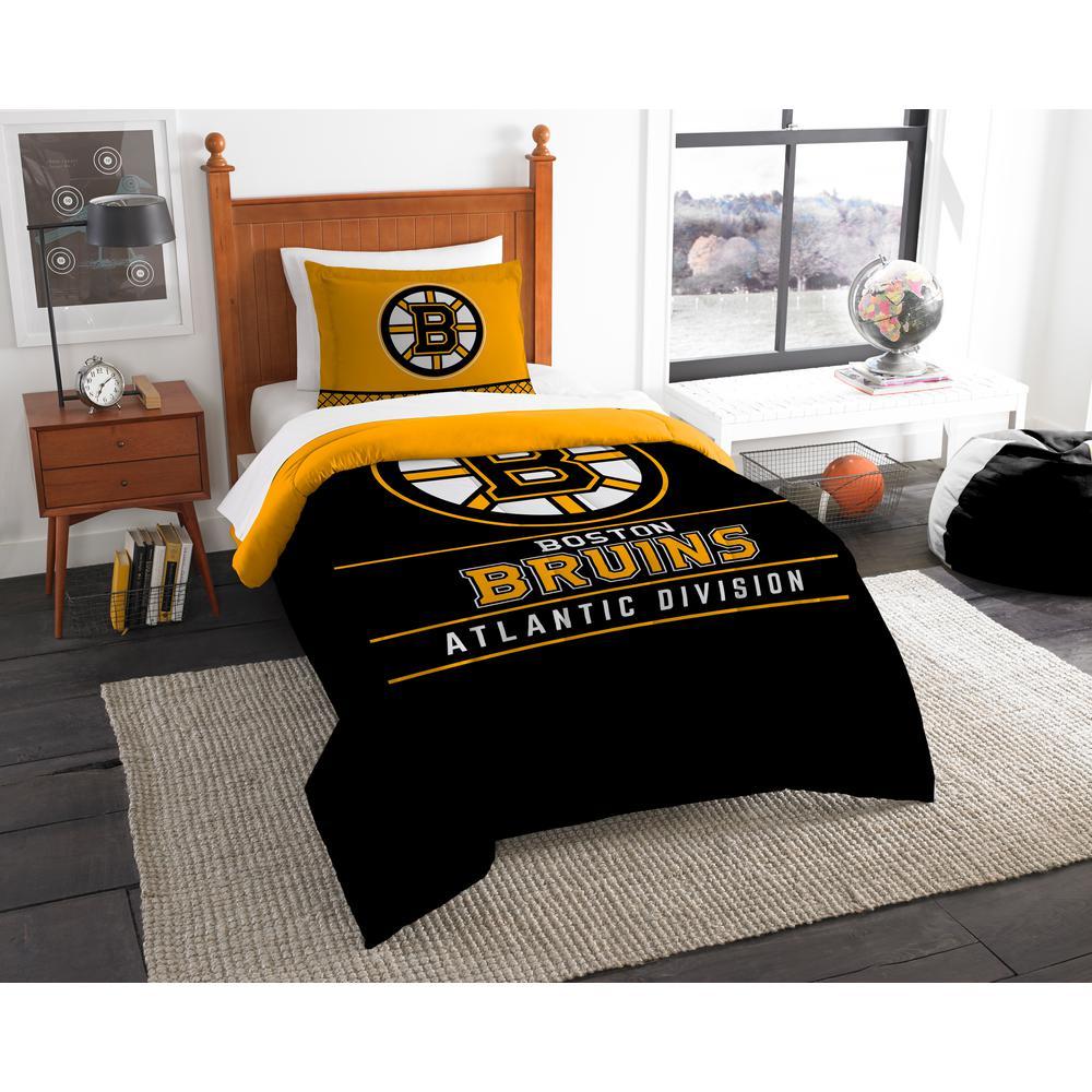 NHL Boston Bruins Comforter Set, Twin, Draft , Team Colors, Polyester, 2 Piece Set