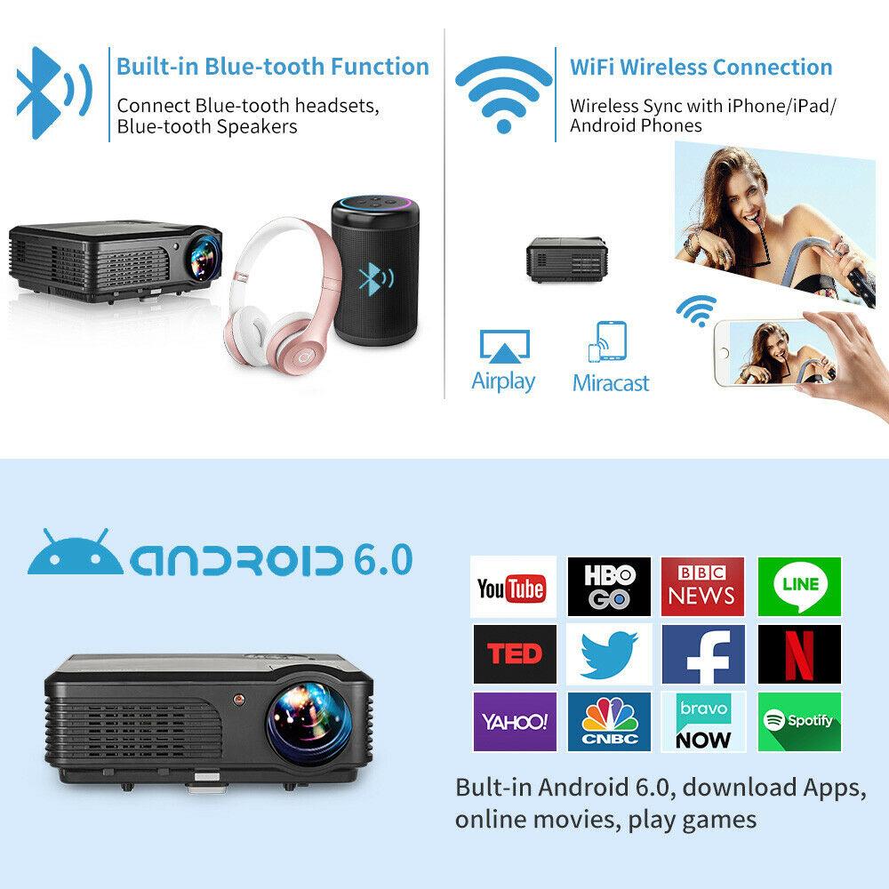 android wifi 5000lms fhd projector blue-tooth airplay miracast netflix tv zoom
