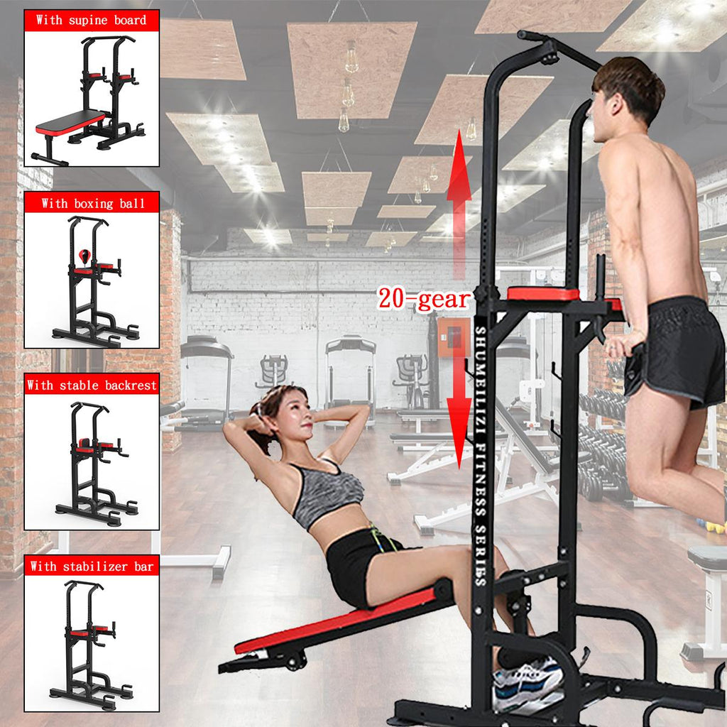 Multifunctional Power Tower with Push-up , Pull-up and Workout Dip Stations Dumbbell Bench for Home Workout Equipment Strength Training
