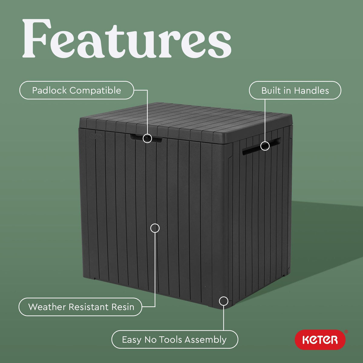 City 30 Gallon Resin Outdoor StoraBox and Patio Furniture Side Table for Pool and Garden Accessories, Dark Grey