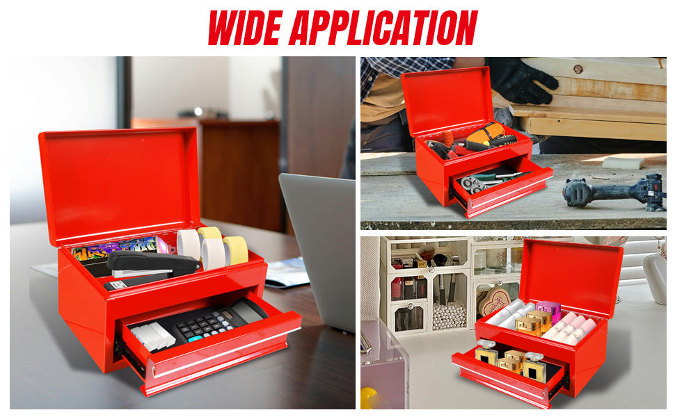 APBT701RB 10" Mini Portable Steel Tool Box with drawer,Small Metal Tool Chest for Home,Garaor Workbench,Red