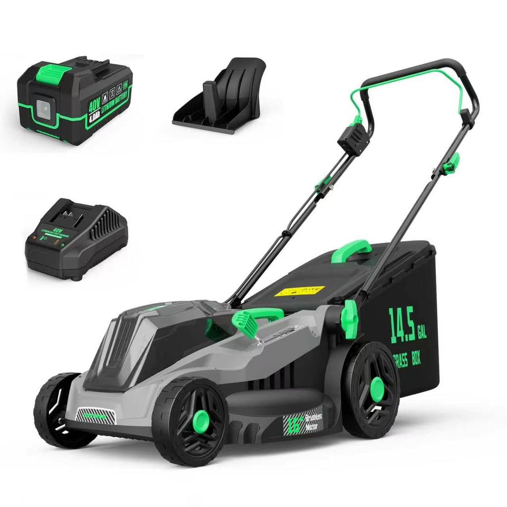 40V Cordless Lawn Mower, 16-Inch Brushless Electric Push Mower with 4.0Ah Battery &amp; Charger, 2-in-1 Mulching and Bagging, 5-Position Height Adjustment, Lightweight Foldable , Viridian